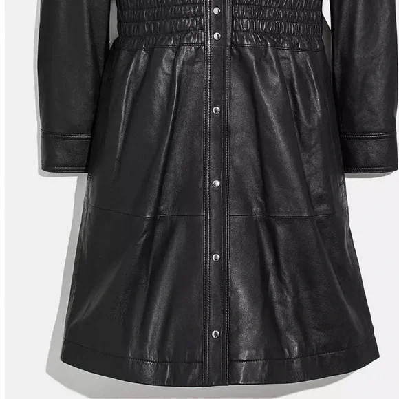 COACH 1941 BLACK SMOCKED LAMB LEATHER DRESS SIZE US 4 - Picture 4 of 4